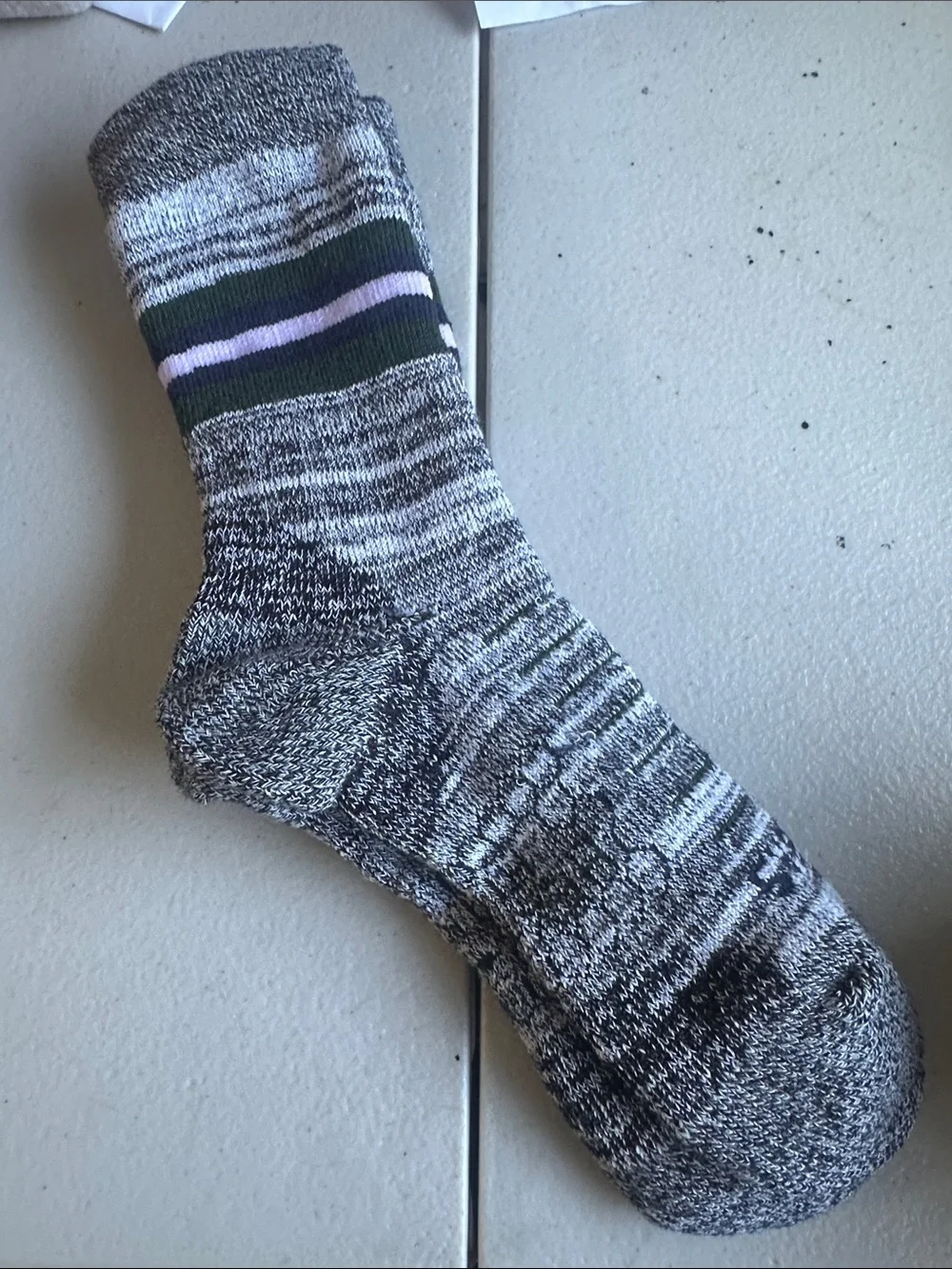 Men's Bombas Marled Grey Crew Socks with Green & Pink Accent R0187